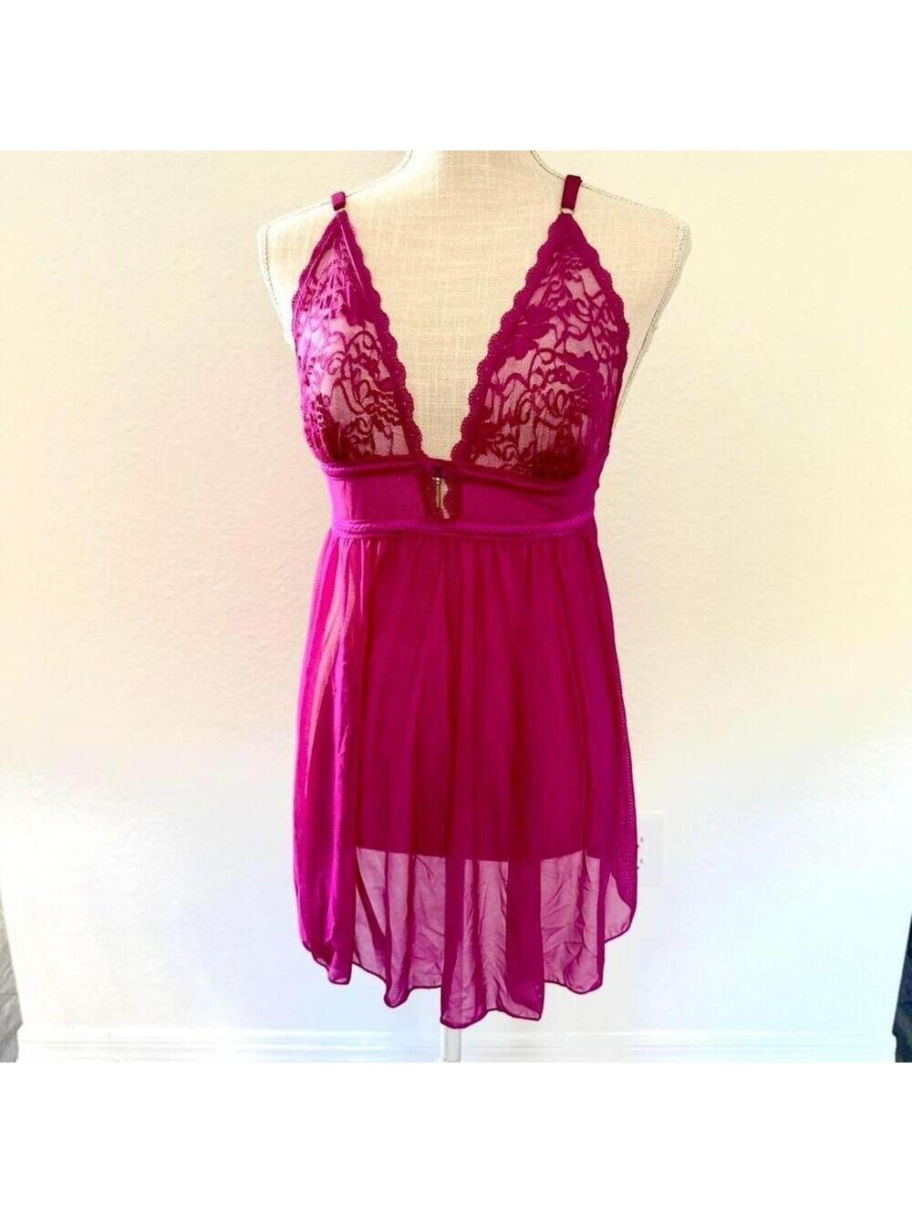 Hot pink/purple lace babydoll slip dress